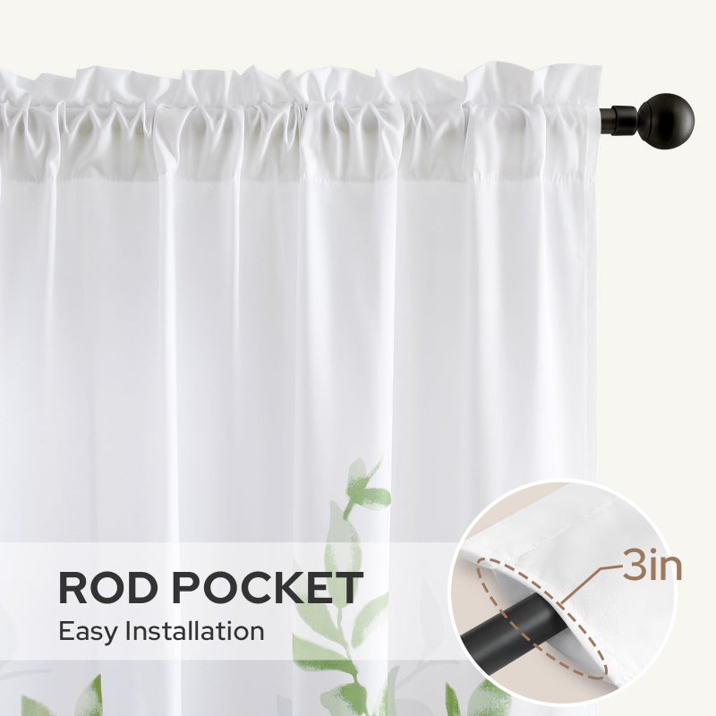 HOMEIDEAS Non-See-Through Sage Green and White Privacy Sheer Curtains 52 X 84 Inch Length 2 Panels, Leaf Floral Printed Light Filtering Semi Sheer Window Curtains Drapes for Bedroom Living Room - Image 5