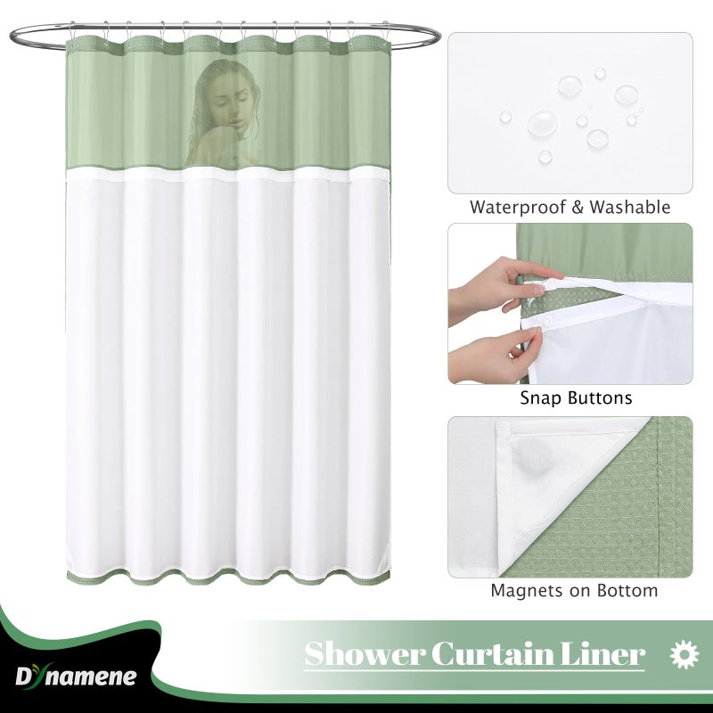 Dynamene Extra Surtain Long Shower Stain 84 بوصة بطول وافل النسيج ستارة دش للحمام طويل القضيب مقاوم للماء الستار بطانة مع خطاف في خطاف في Mesh Mesh Top Window Sage Green 72x84 - Image 2
