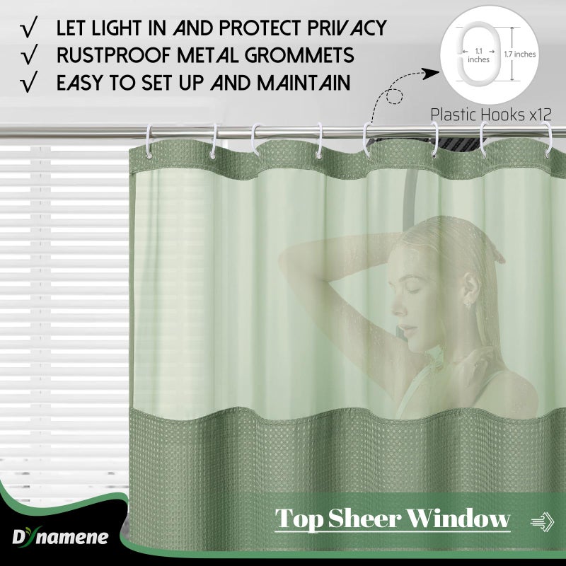 Dynamene Extra Surtain Long Shower Stain 84 بوصة بطول وافل النسيج ستارة دش للحمام طويل القضيب مقاوم للماء الستار بطانة مع خطاف في خطاف في Mesh Mesh Top Window Sage Green 72x84 - Image 3
