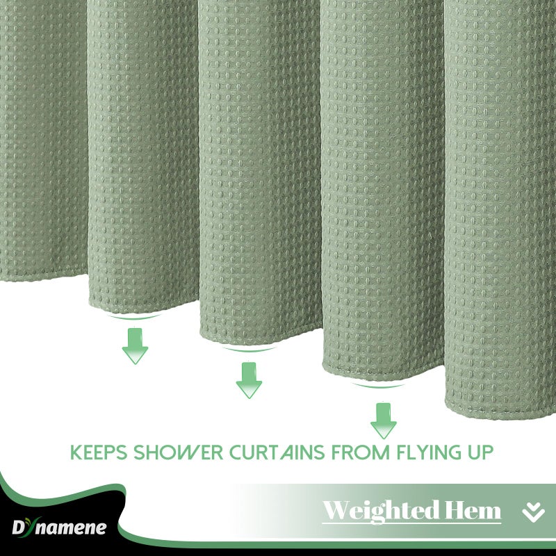 Dynamene Extra Surtain Long Shower Stain 84 بوصة بطول وافل النسيج ستارة دش للحمام طويل القضيب مقاوم للماء الستار بطانة مع خطاف في خطاف في Mesh Mesh Top Window Sage Green 72x84 - Image 4