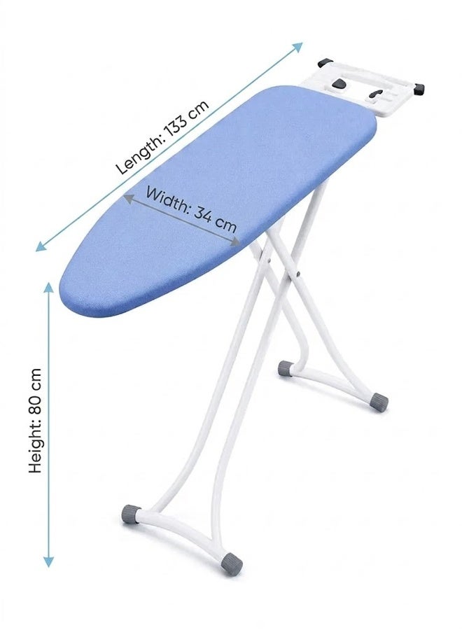 keke Foldable Ironing Board with Iron Rest | 133x34cm Large Surface | Adjustable Height 80cm | Sturdy Steel Frame | Anti-Slip Rubber Feet | Light Blue Cover | Space-Saving Design for Home & Laundry Room - Image 5