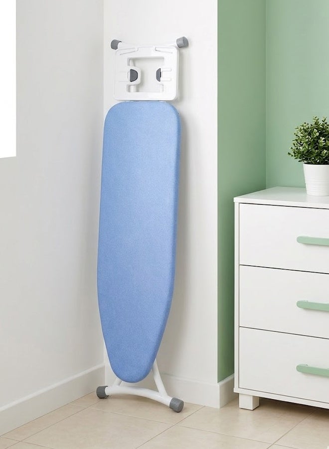 keke Foldable Ironing Board with Iron Rest | 133x34cm Large Surface | Adjustable Height 80cm | Sturdy Steel Frame | Anti-Slip Rubber Feet | Light Blue Cover | Space-Saving Design for Home & Laundry Room - Image 3