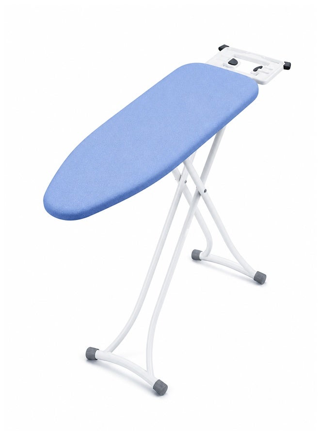 keke Foldable Ironing Board with Iron Rest | 133x34cm Large Surface | Adjustable Height 80cm | Sturdy Steel Frame | Anti-Slip Rubber Feet | Light Blue Cover | Space-Saving Design for Home & Laundry Room - Image 1