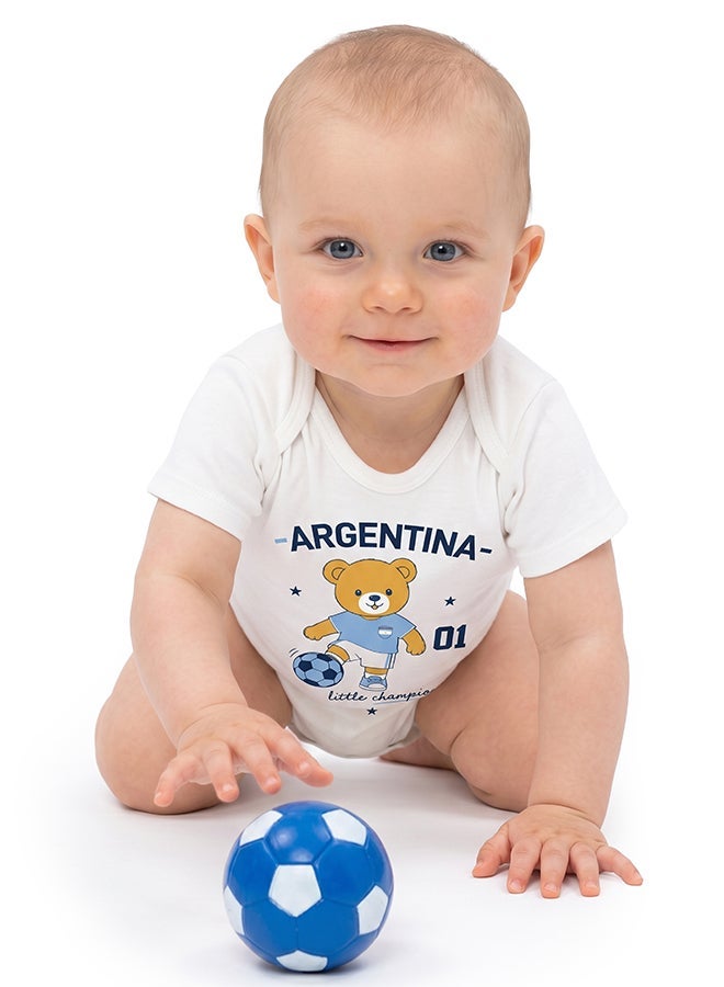 FIFA Argentina Football Printed Unisex Baby Onesie, Little Champion Teddy Graphic, Soft Cotton Infant Bodysuit - White - Image 5