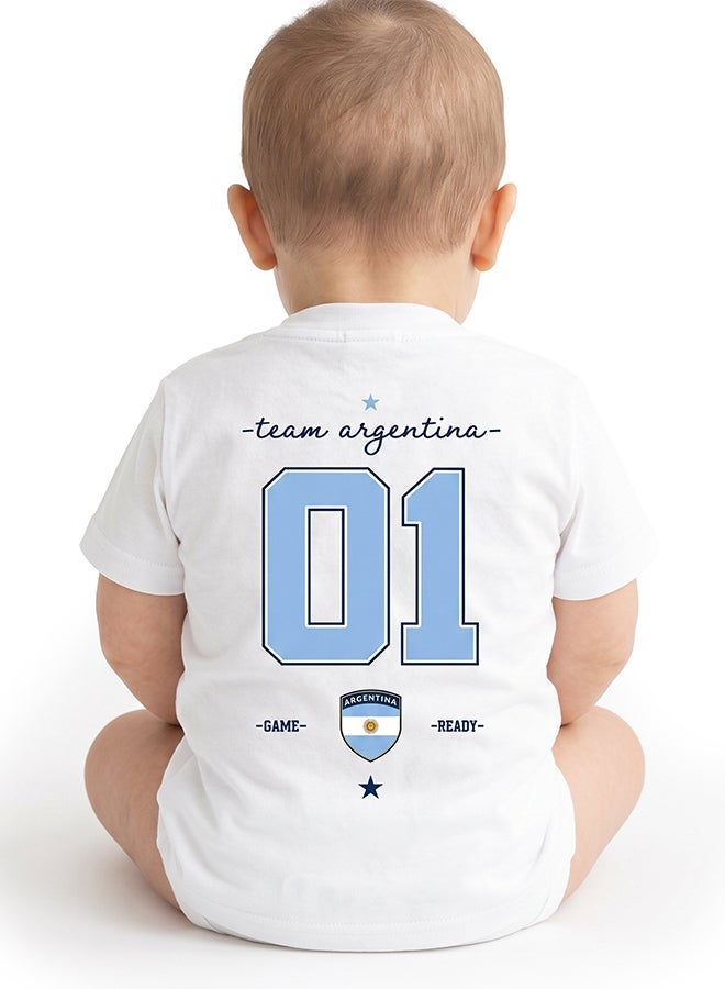 FIFA Argentina Football Printed Unisex Baby Onesie, Little Champion Teddy Graphic, Soft Cotton Infant Bodysuit - White - Image 4