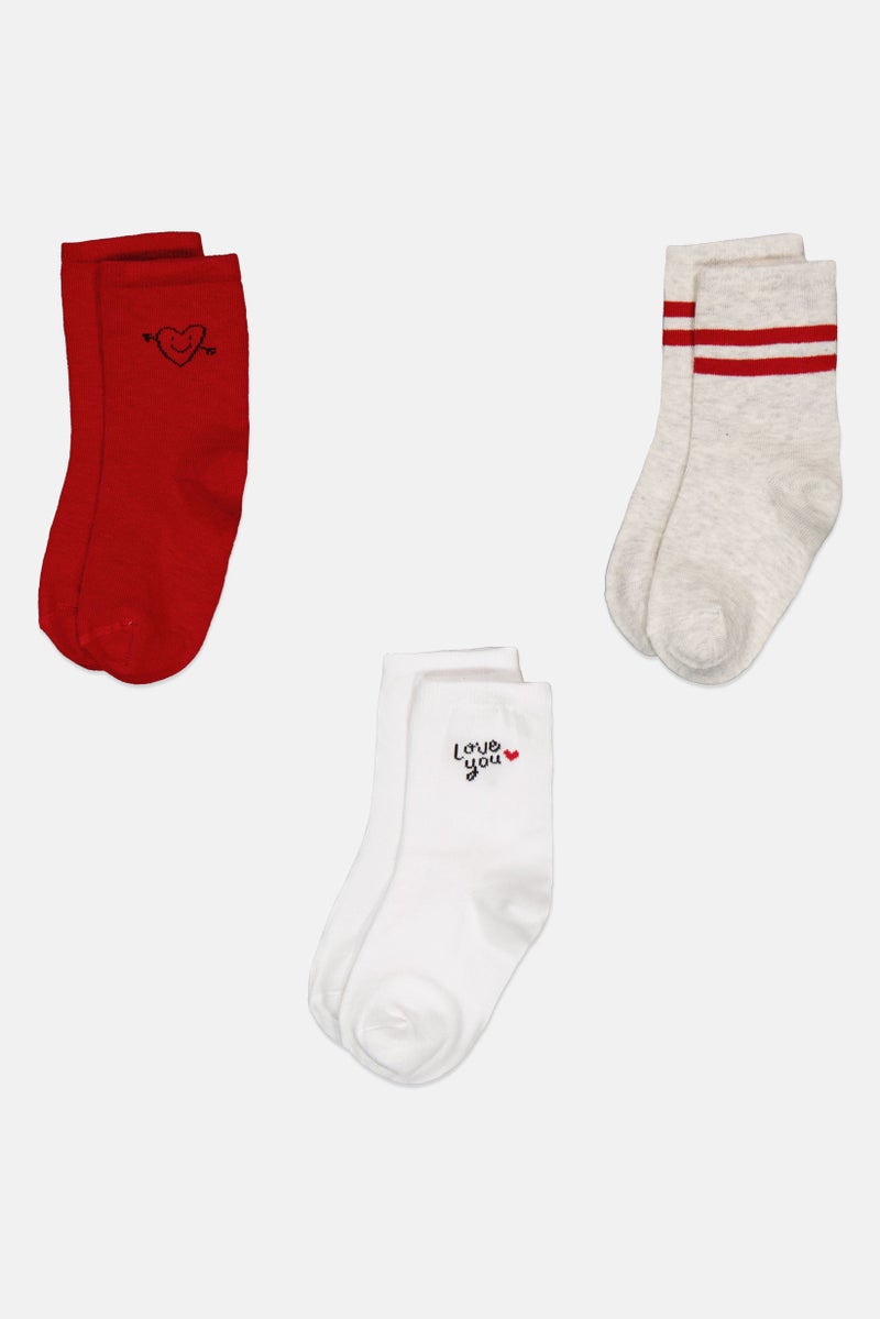 bebe Kids Girl 3 Pairs Textured Crew Sock, Multicolor - Image 3