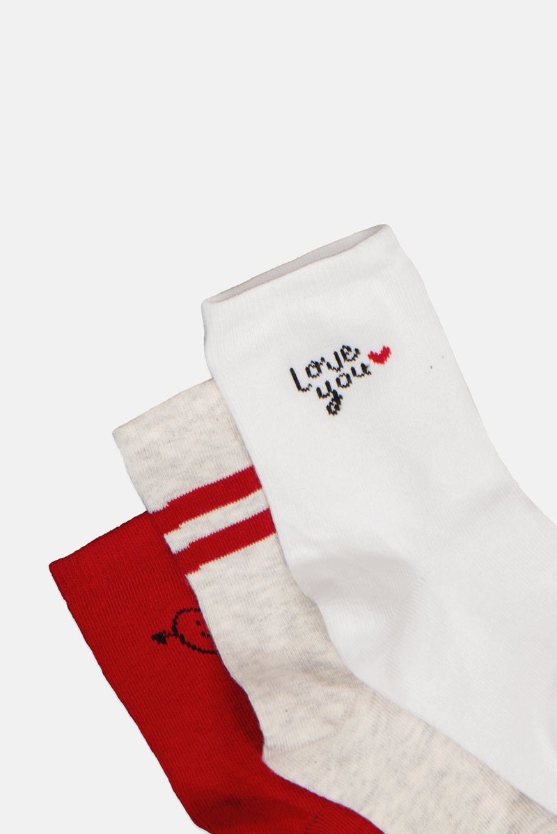 bebe Kids Girl 3 Pairs Textured Crew Sock, Multicolor - Image 2