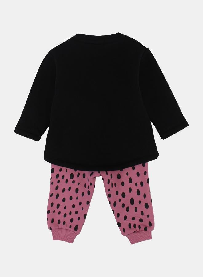 اوركيدز طقم بيجاما قطني للبنات الصغار – أسود/وردي مع طباعة "Pajama Party" - Image 2