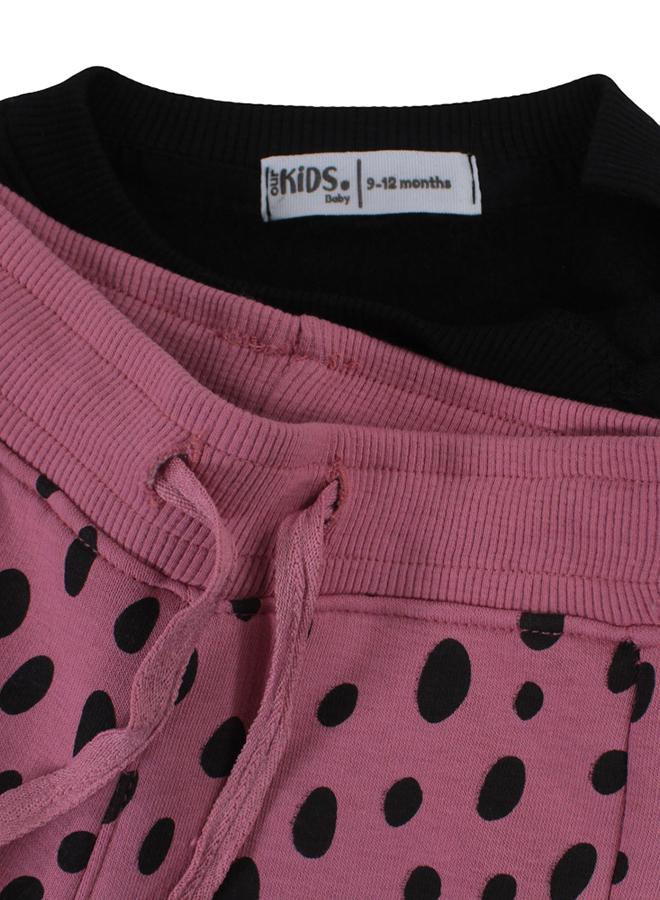 اوركيدز طقم بيجاما قطني للبنات الصغار – أسود/وردي مع طباعة "Pajama Party" - Image 3