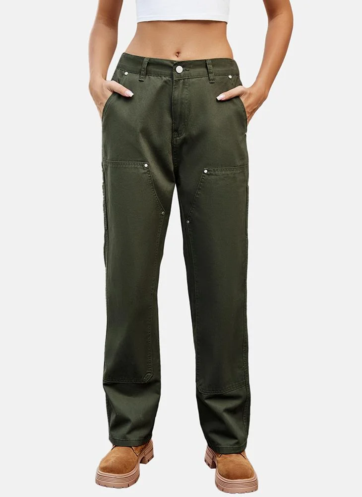 يونيكي Green Regular Fit Mid Rise Ankle Plain Trouser