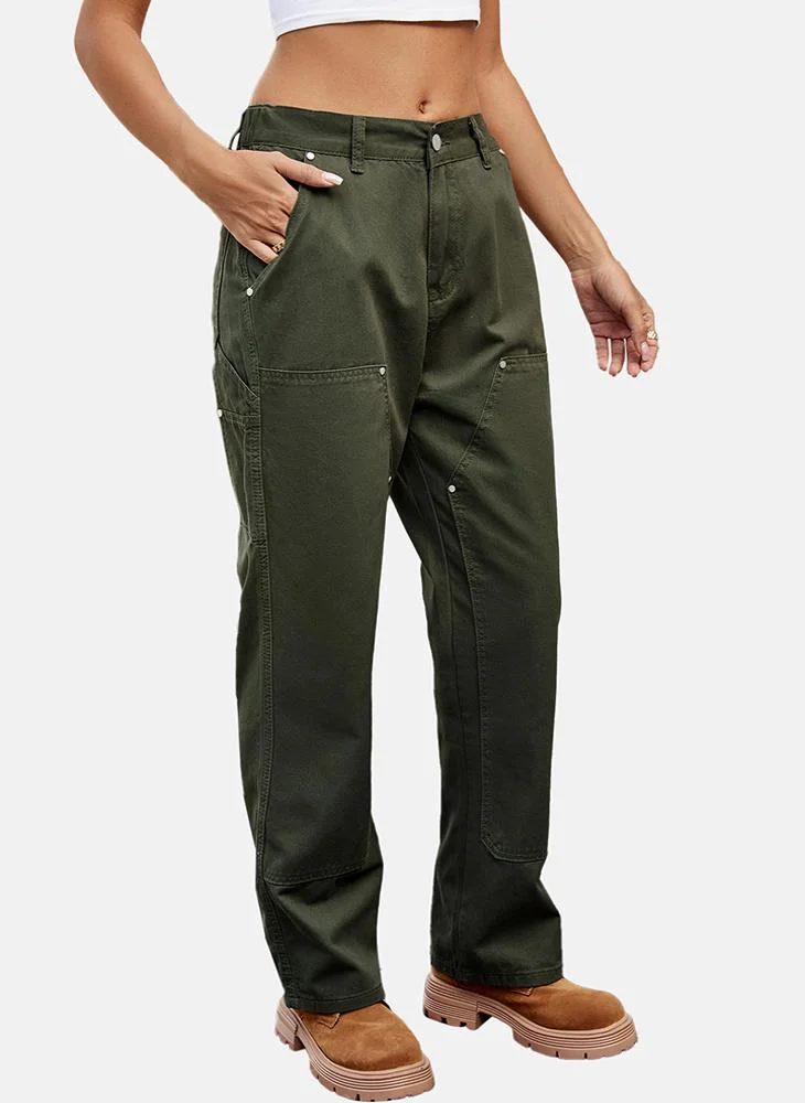 يونيكي Green Regular Fit Mid Rise Ankle Plain Trouser