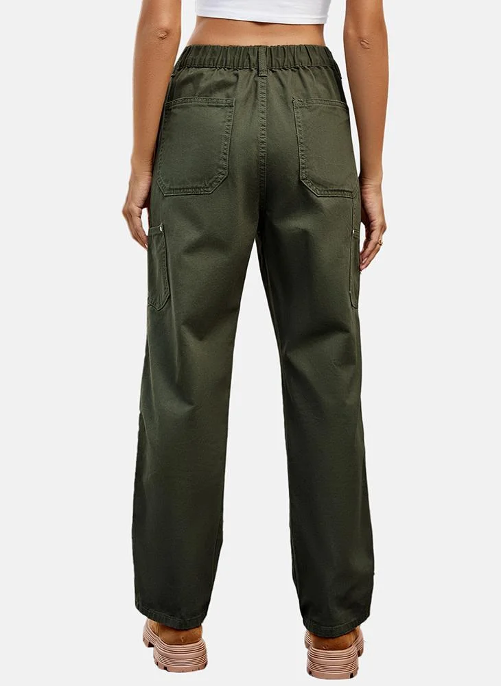 يونيكي Green Regular Fit Mid Rise Ankle Plain Trouser