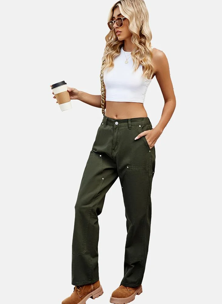 يونيكي Green Regular Fit Mid Rise Ankle Plain Trouser
