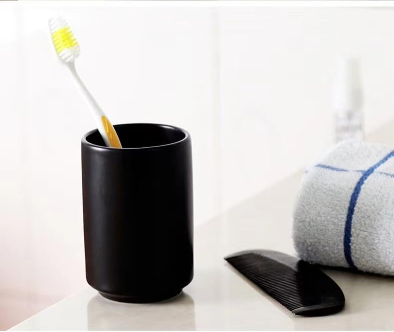 RabyLeo Japanese Simple Black and White Style, handleless Ceramic Mug, Tea Cup, Toothbrush Holder, Coffee Cups (Black) - Image 1