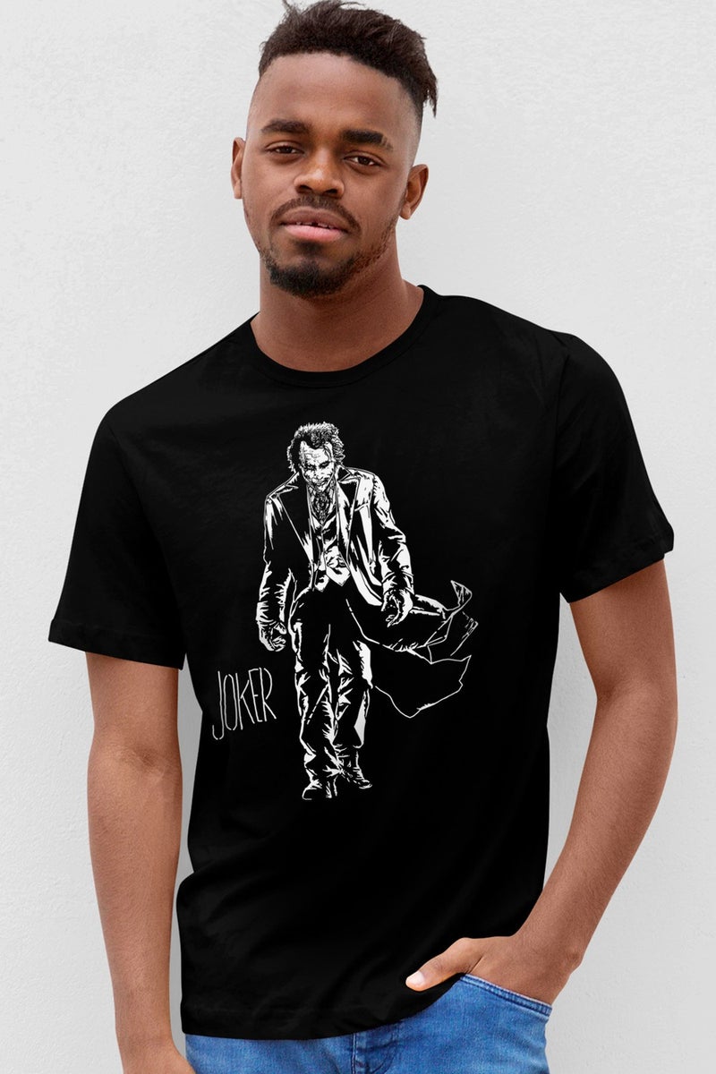 Joker with Coat Black Short Sleeve Men's T-Shirt