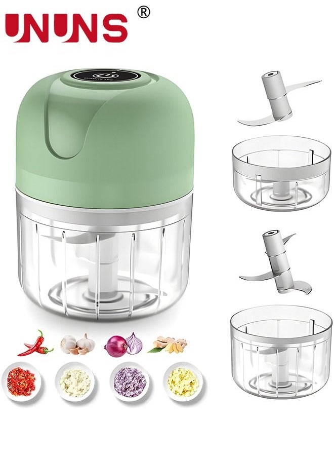 UNUNS Electric Garlic Chopper,Wireless Portable Mini Food Processor With 2 Cups,For Garlic Pepper Chili Vegetable Nuts Meat(250ml+100ml)  - Image 1