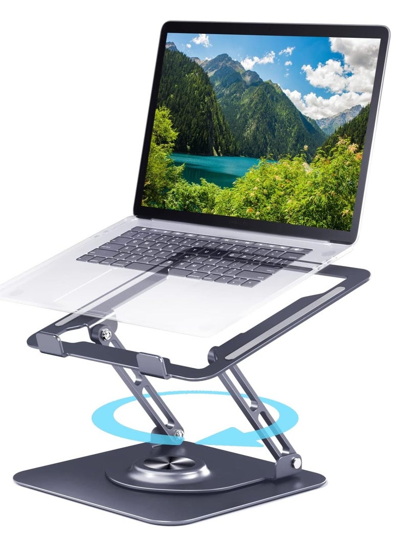Laptop Stand for Desk, 360° Rotating Base, Ergonomic Aluminium Laptop Stand for Desk, Compatible with MacBook Air/Pro and Other 10-17 Inch Laptop Holder (Grey) - Image 1