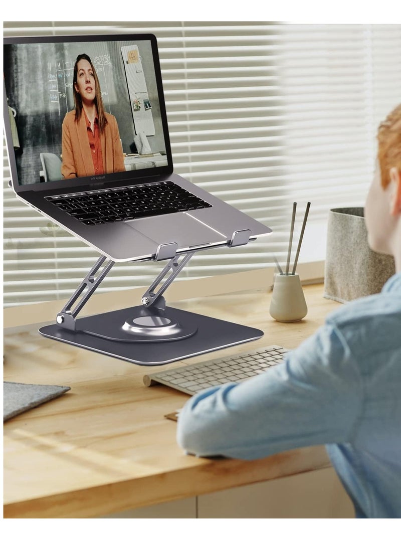 Laptop Stand for Desk, 360° Rotating Base, Ergonomic Aluminium Laptop Stand for Desk, Compatible with MacBook Air/Pro and Other 10-17 Inch Laptop Holder (Grey) - Image 2