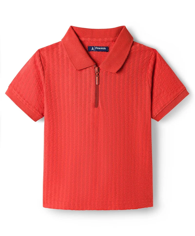 Pine Kids Pine Kids Knit Half Sleeves Solid T-Shirt - Red