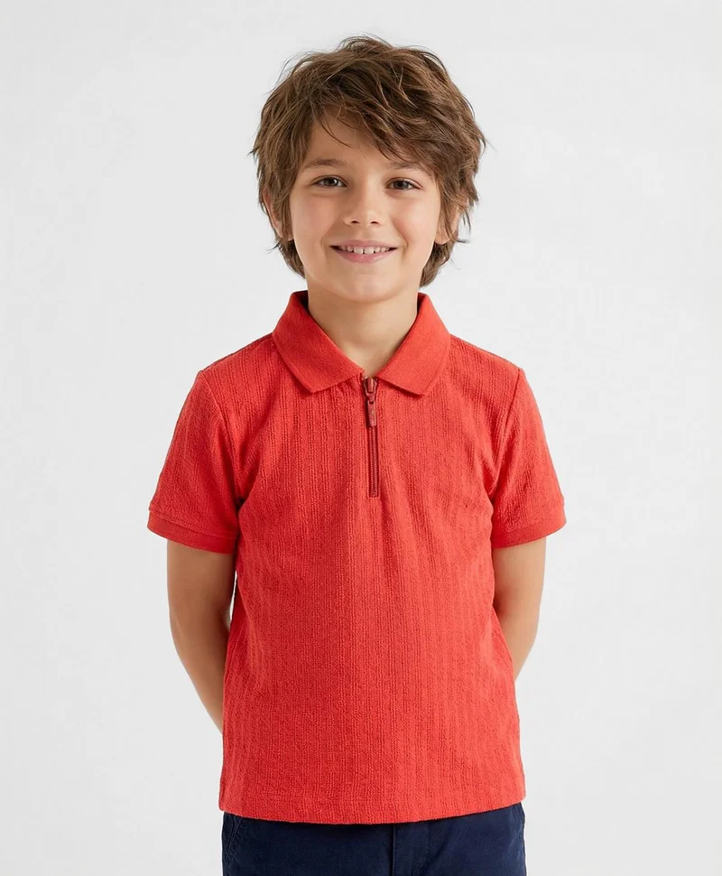 Pine Kids Pine Kids Knit Half Sleeves Solid T-Shirt - Red