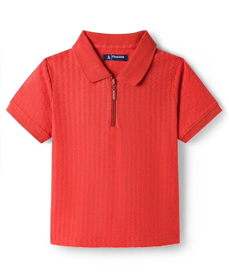 Pine Kids Pine Kids Knit Half Sleeves Solid T-Shirt - Red