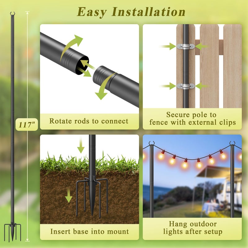Voxelure 6 Pack String Light Poles for Outside, 10Ft Adjustable Outdoor Light Poles for String Lights, Outdoor Lighting Stand with Fork for Patio, Deck, Backyard, Garden, Party & Wedding - Image 5