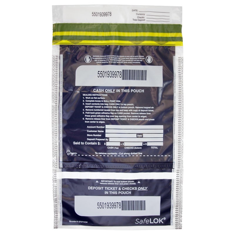 ControlTek SafeLok 10 x 15 ClearVertical Twin Deposit 100 Bags TamperEvident Deposit Bags for Cash Handling Moisture Heat and Cold Sensitive Ink Tearoff receipt  Large Barcodes 585092