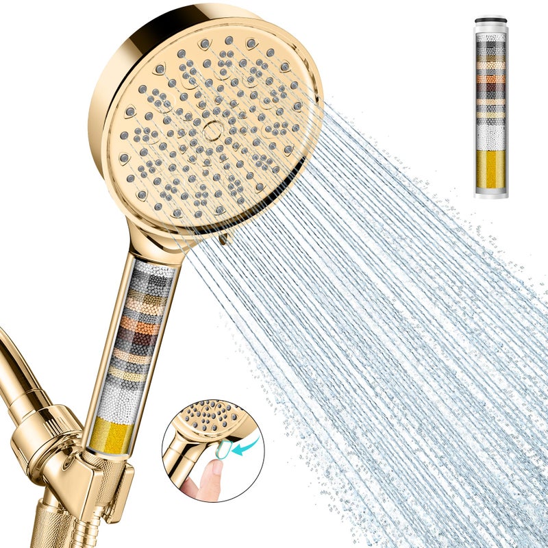 Cobbe Filtered Shower Head with Handheld, High Pressure 6 Spray Mode Showerhead with Filters, Water Softener Filters Beads for Hard Water - Remove Chlorine - Reduces Dry Itchy Skin, Egyptian Gold - Image 1