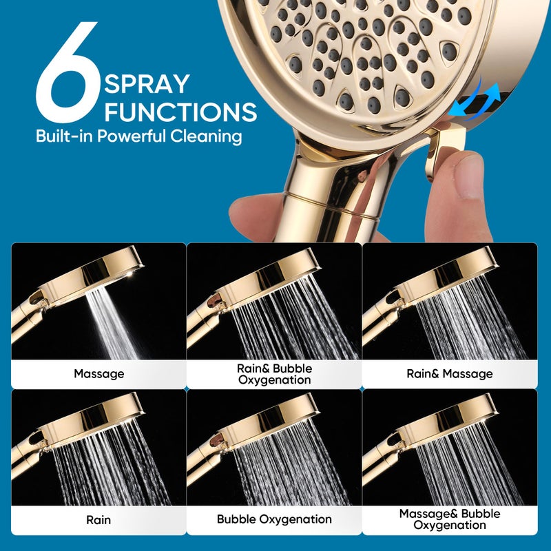 Cobbe Filtered Shower Head with Handheld, High Pressure 6 Spray Mode Showerhead with Filters, Water Softener Filters Beads for Hard Water - Remove Chlorine - Reduces Dry Itchy Skin, Egyptian Gold - Image 5