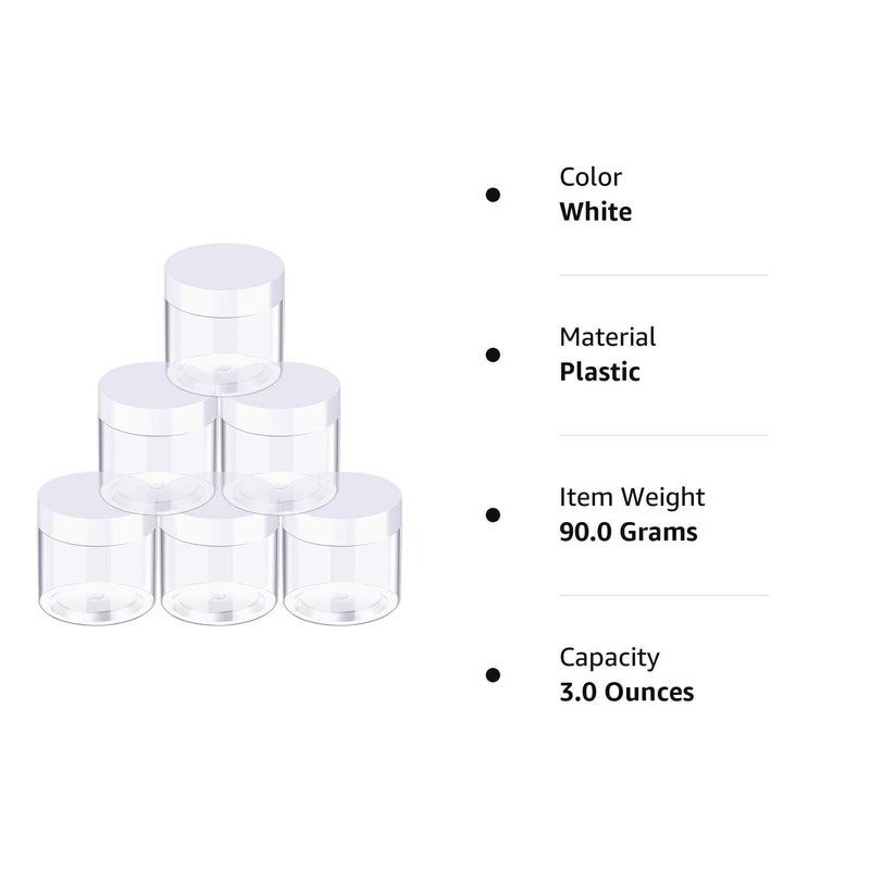 SATINIOR 6 Pack Plastic Cosmetic Jars Round Clear Container Jars with Lids Small Wide Mouth Airtight Leak Proof Container for Travel Storage Lotion Eye Shadow Nails Paint supply - Image 2