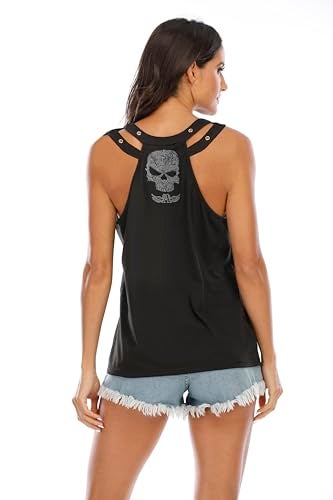 Fensajomon Skull Shirt for Women Tank Top Sleeveless Workout Summer Printed Loose Running T-Shirt S - Image 2