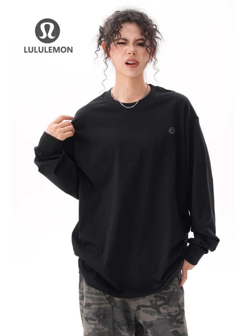 Lululemon long sleeved loose T-shirt top, unisex casual sportswear, suitable for daily use and fitness, 240G100% pure cotton - Image 5