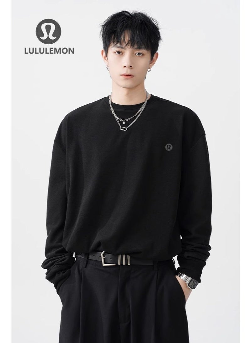 Lululemon long sleeved loose T-shirt top, unisex casual sportswear, suitable for daily use and fitness, 240G100% pure cotton - Image 2