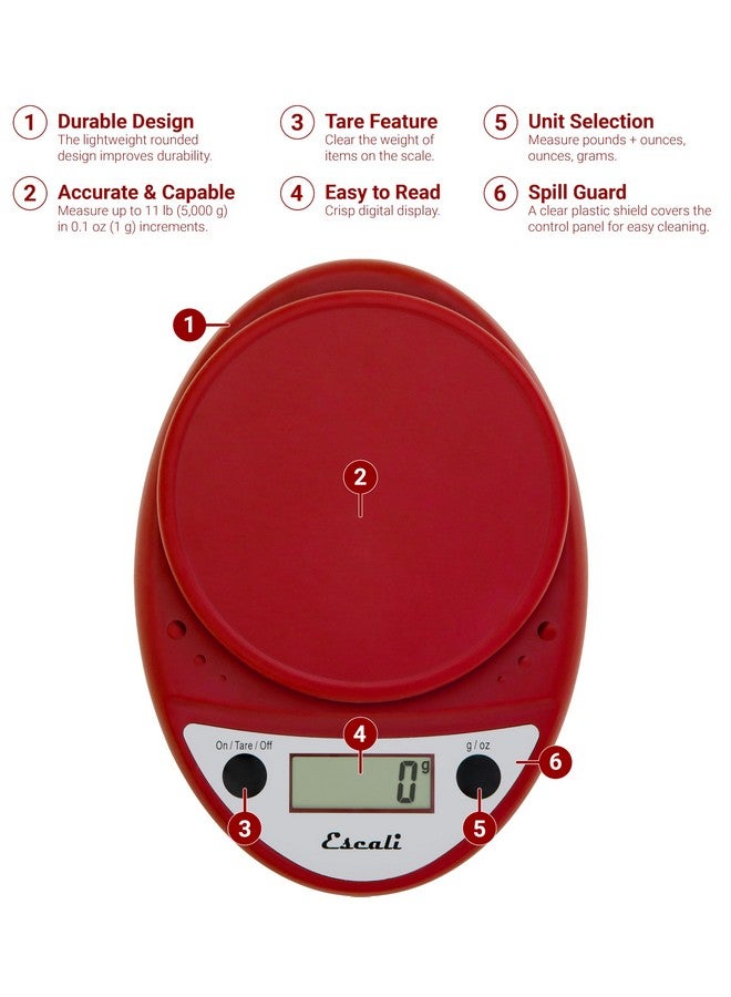 Escali (warmred) - Escali Primo Lightweight Scale, 8.5 x 15cm x 3.8cm , Warm Red - Image 3