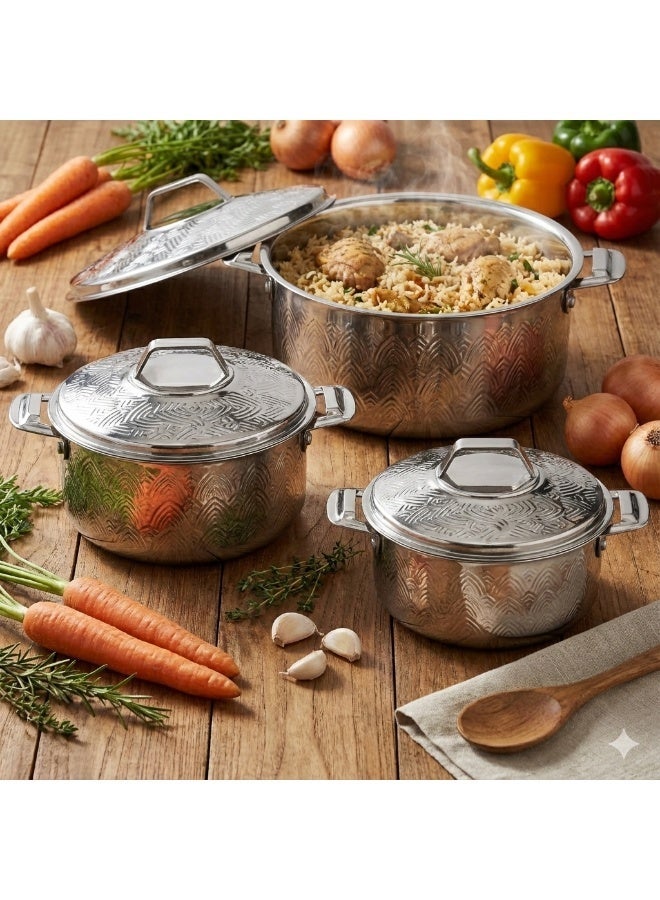 ماكسيما ✨ طقم حافظات طعام ستيل فاخر – 1500 | 2500 | 3500 مل 🍲🔥  فخامة الهند… وجودة تدوم 🤍 - Image 1