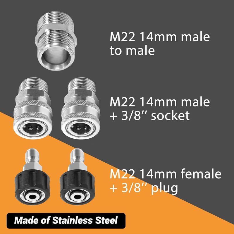 M MINGLE Pressure Washer Hose 50 FT x 1/4" - Replacement Power Wash Hose with M22 14mm Stainless Steel Quick Connect Power Washer Adapter Sets - 3600PSI - Image 3
