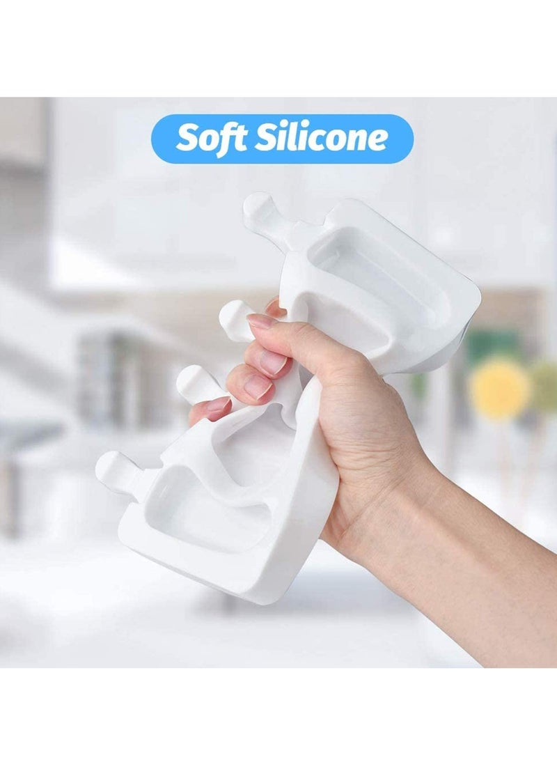 Zikra Ice Lolly Moulds, BPA Free Silicone Popsicles Moulds of 2 Packs, Ice Cream Ice Cube Tray Popsicle Reusable Food Grade Silicone DIY Moulds Oval with 50 Pieces Natural Wood Craft Sticks (White) - Image 3