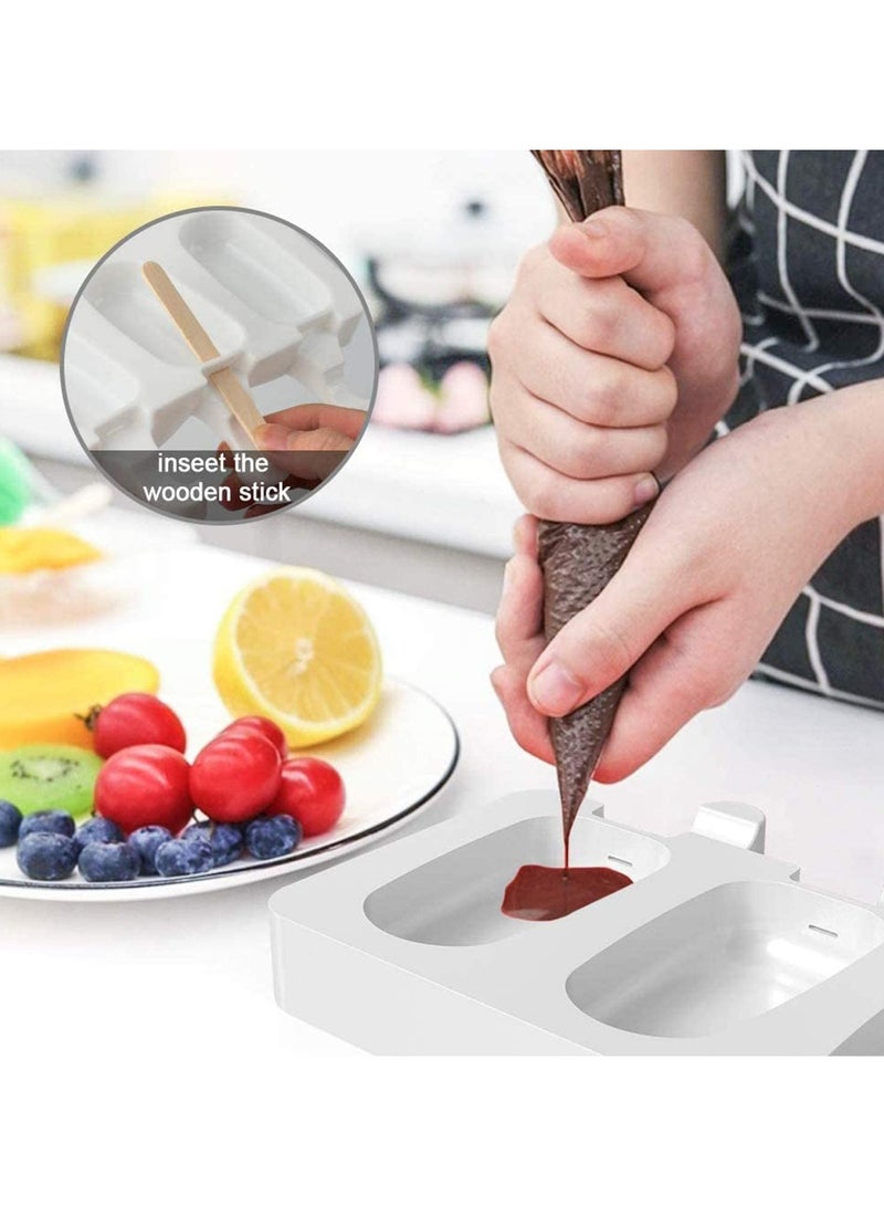 Zikra Ice Lolly Moulds, BPA Free Silicone Popsicles Moulds of 2 Packs, Ice Cream Ice Cube Tray Popsicle Reusable Food Grade Silicone DIY Moulds Oval with 50 Pieces Natural Wood Craft Sticks (White) - Image 5