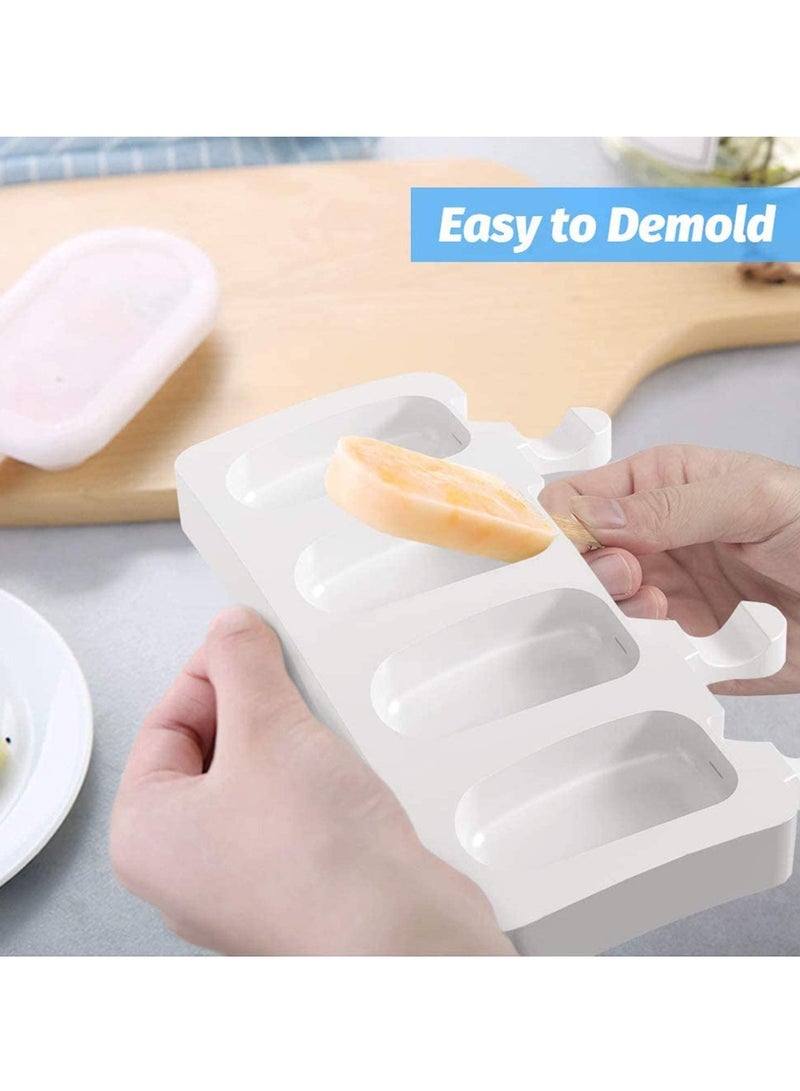Zikra Ice Lolly Moulds, BPA Free Silicone Popsicles Moulds of 2 Packs, Ice Cream Ice Cube Tray Popsicle Reusable Food Grade Silicone DIY Moulds Oval with 50 Pieces Natural Wood Craft Sticks (White) - Image 4