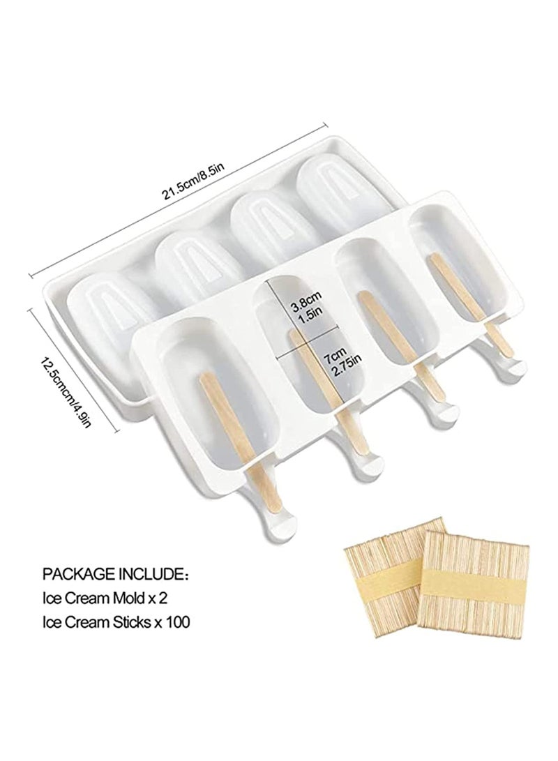 Zikra Ice Lolly Moulds, BPA Free Silicone Popsicles Moulds of 2 Packs, Ice Cream Ice Cube Tray Popsicle Reusable Food Grade Silicone DIY Moulds Oval with 50 Pieces Natural Wood Craft Sticks (White) - Image 2
