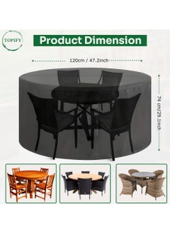 Topify TOPIFY Round Patio Furniture cover, Oxford Material 210D Table Cover, Outdoor Furniture Cover Waterproof, UV Resistant- 120 x 74 cm  - Image 2
