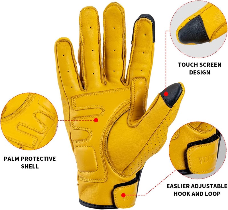 VCOROS VG20 Genuine Leather Touchscreen Motorcycle Gloves for Adults - Yellow - Image 4