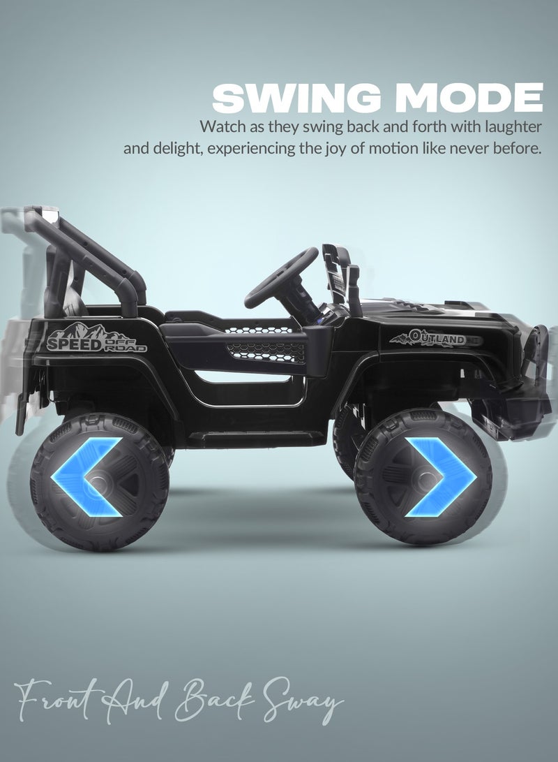 بيبي سيارة جيب راجنور تعمل بالبطارية للأطفال، سيارة قابلة لإعادة الشحن مع موسيقى وإضاءة ليد، سيارة جيب للأطفال، سيارة كبيرة للأطفال، سيارة كهربائية للأطفال، لون أسود - Image 4