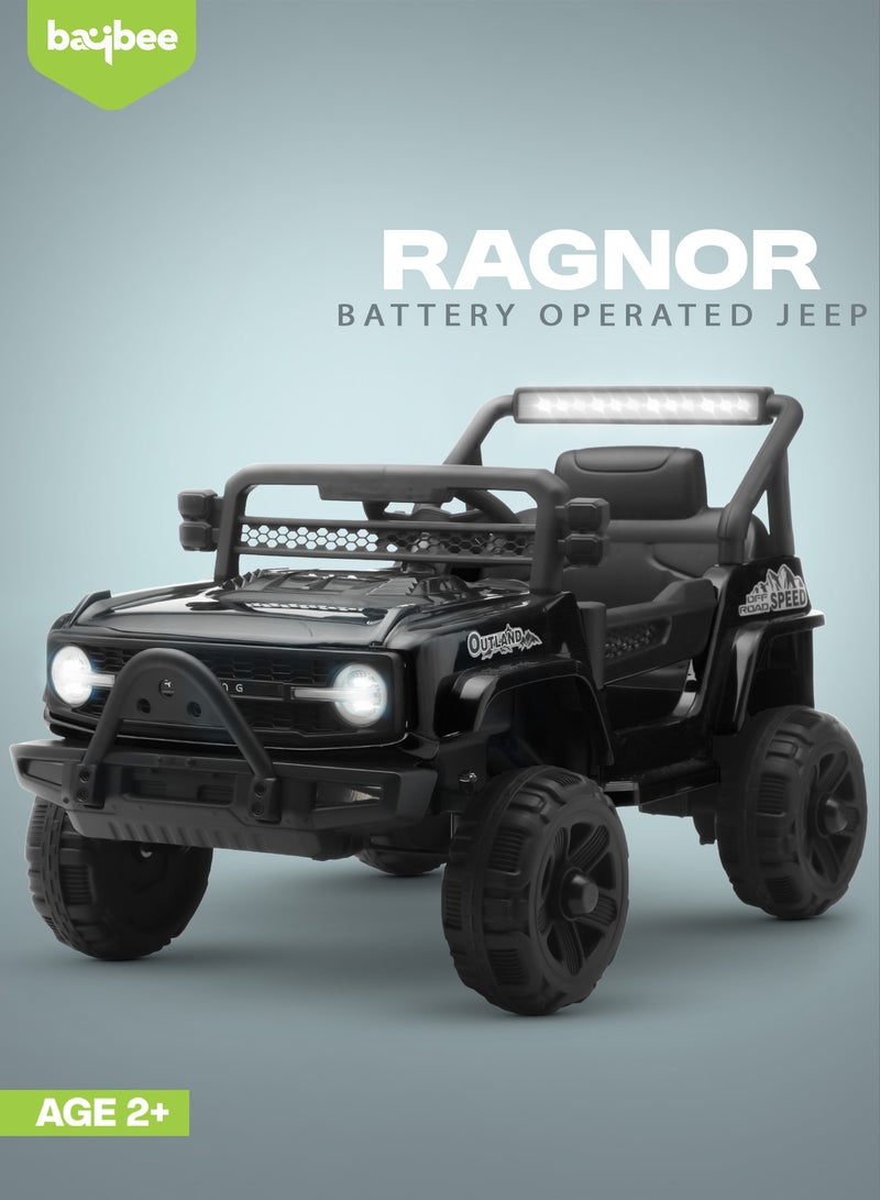 بيبي سيارة جيب راجنور تعمل بالبطارية للأطفال، سيارة قابلة لإعادة الشحن مع موسيقى وإضاءة ليد، سيارة جيب للأطفال، سيارة كبيرة للأطفال، سيارة كهربائية للأطفال، لون أسود - Image 2