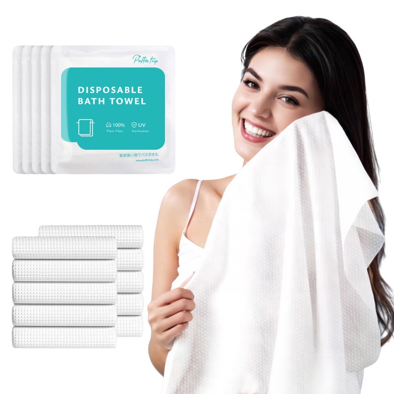 PUFFIN TRIP 10 Pack Disposable Bath Towels Durable Large Portable Thicken Camping Towels for Travel Hotel Business Trip Swimming Pet Towels Sauna Spa Hot Spring Water Play 55''X27.5'' - Image 1