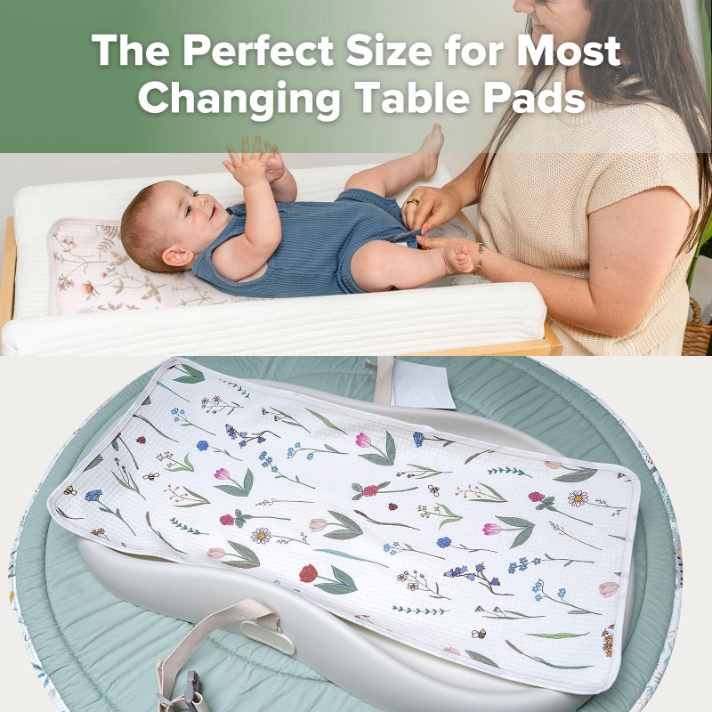 haakaa Waterproof Changing Pad Liners, 100% Cotton, Soft & Breathable (2pcs, 13" x 27.5" Honey Blossom+Vintage Garden) - Image 2