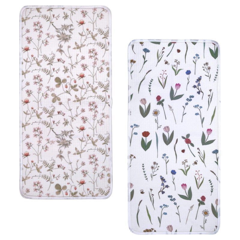 haakaa Waterproof Changing Pad Liners, 100% Cotton, Soft & Breathable (2pcs, 13" x 27.5" Honey Blossom+Vintage Garden) - Image 1