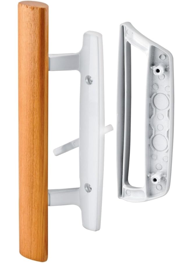 promass 143532 Sliding Glass Door Handle Set – Replace Old Or Damaged Door Handles Quickly And Easily – White Diecast, Mortise/Hook Style (Fits 3-15/16” Hole Spacing)