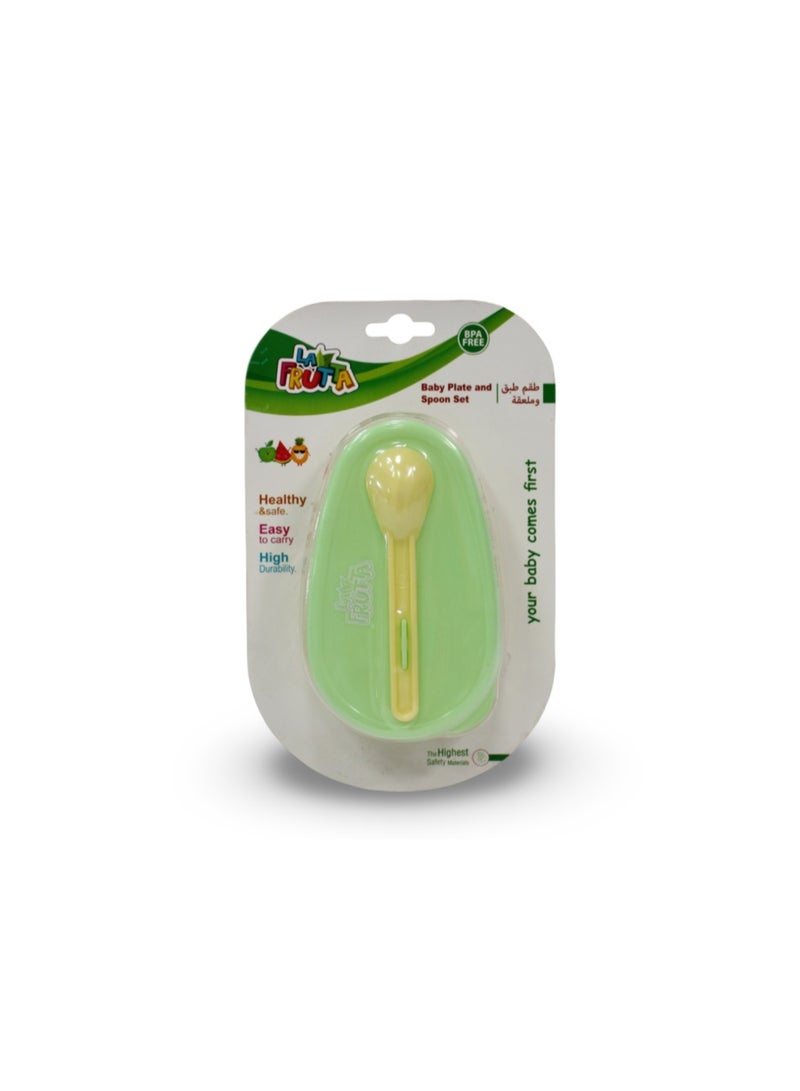 La Frutta La Fruta Baby Plate and Spoon Set – Mint & Yellow - Image 1