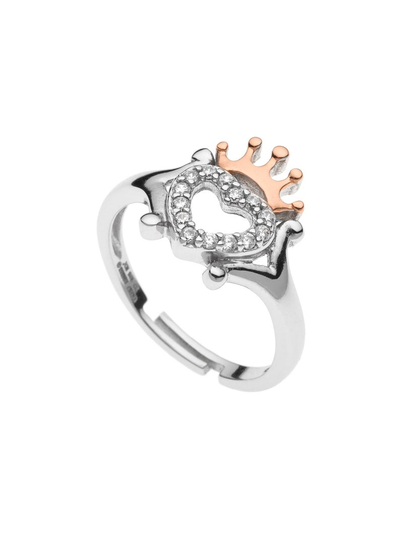 Disney "Official" Cubic Zirconia Pave Heart with Crown in 18K Sterling Silver Ring - Image 1